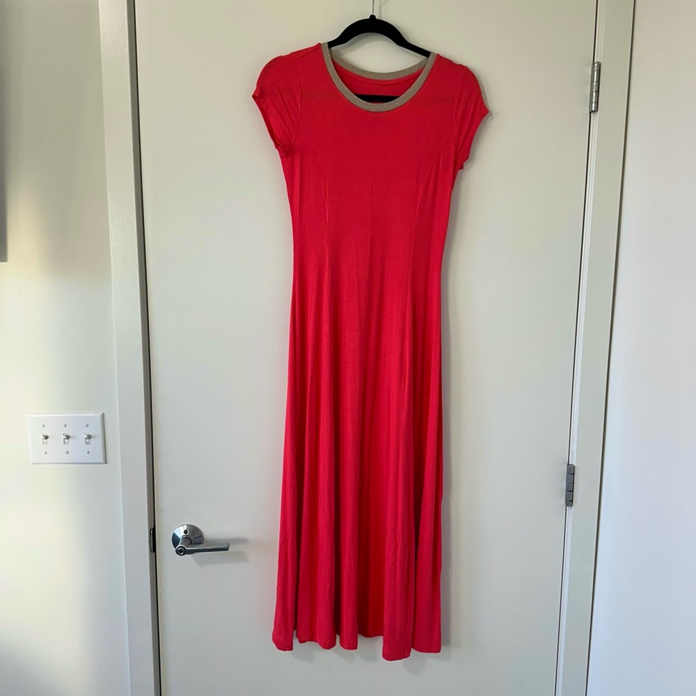 Michael Kors Red A-Line Maxi Dress with Cap Sleeves